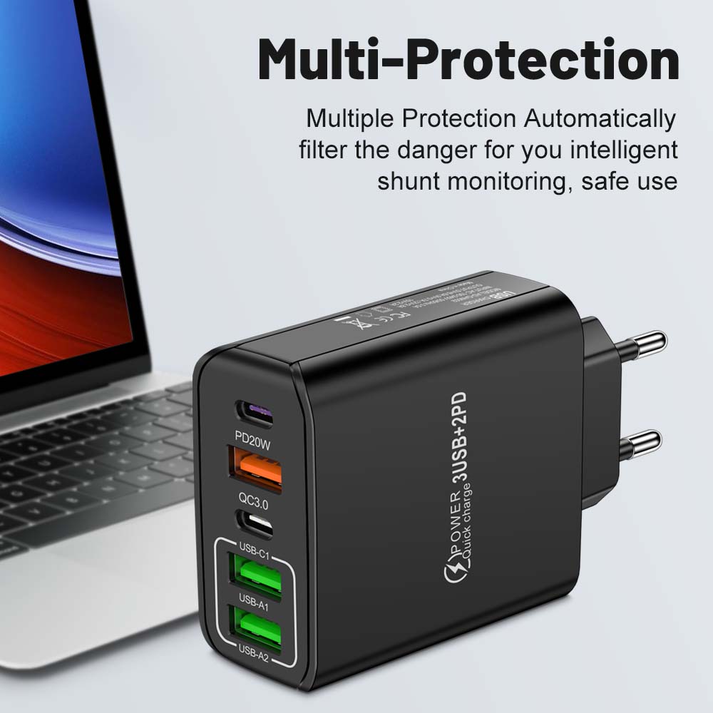 80W USB Charger PD Fast Charging Type C Mobile Phone Adapter For iPhone 15  Quick Charge EU/US/UK Plug Wall Charger