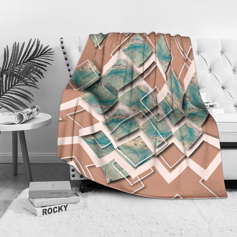 Geometric Marble Print Fleece Blanket Sofa Bed Throw Decorative Cushion Cover Bedding