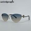 Trendy Cat Eye Frameless Sunglasses Women  Luxury Brand Y2K Punk Metal Cateye Sunglass Vintage Rimless Eyewear For Ladies
