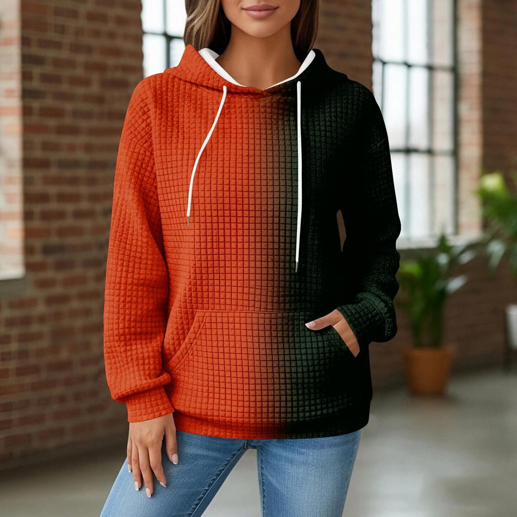 Women's Knit Hoodie - Long Sleeve Pullover with Pocket, Casual Loose-Fit Sweatshirt for Daily Wear/Outdoor