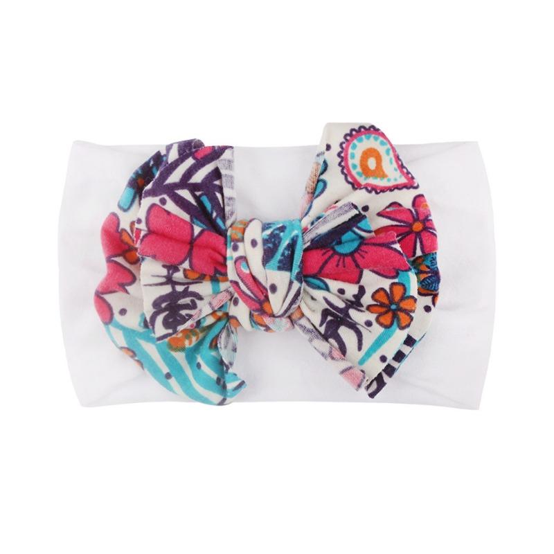 New infant hair accessories, children's nylon printed bow wide-brimmed headscarf, baby knotted headband