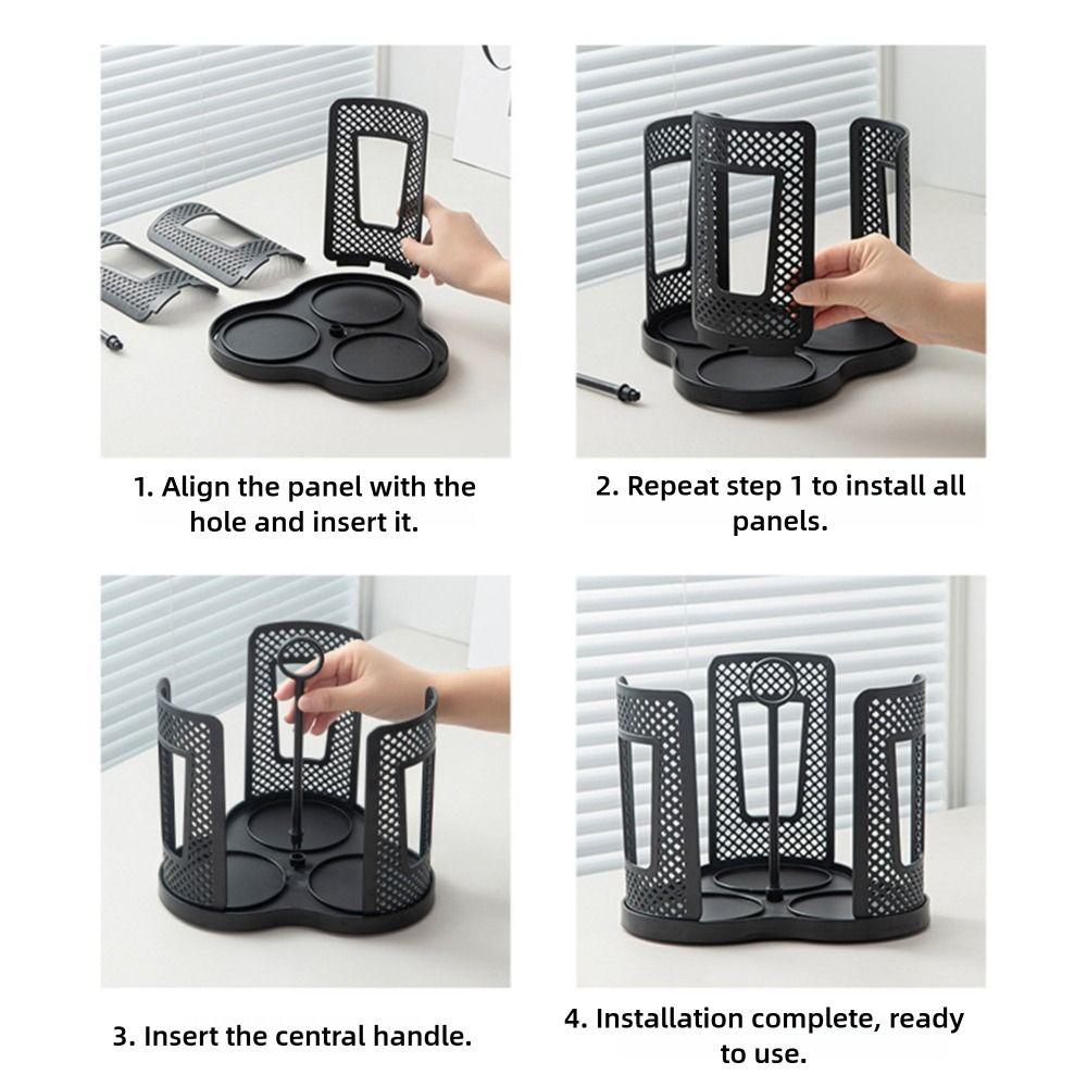 New With Tray Paper Cup Storage Rack 360° Rotating 3 Compartment Plastic Cup Rack Detachable Tea Cup Storage Home