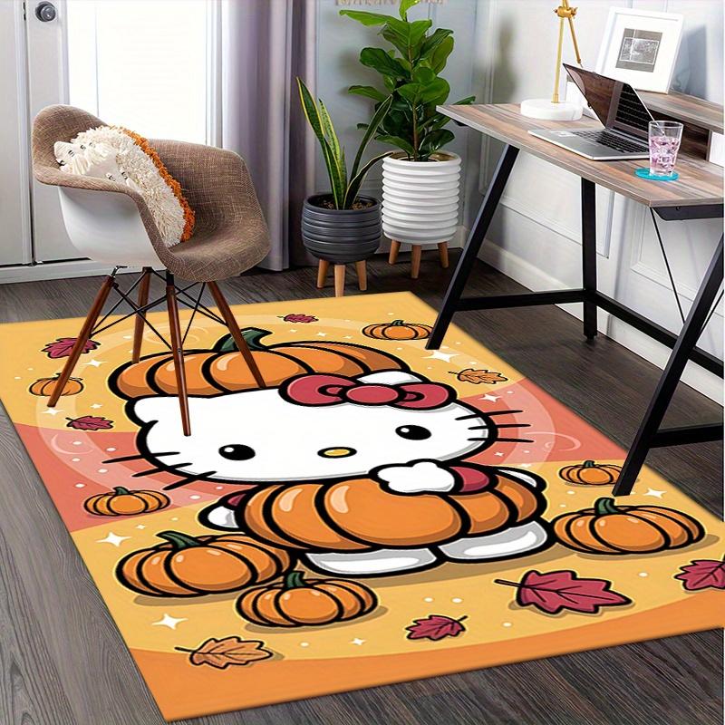 Office Rug Hello Kitty, Pumpkin Anti-Slip Rug, Machine Washable for Living Room, Bedroom, Office, Multiple Sizes, Bedroom Mat, Decorative Mat, Durable