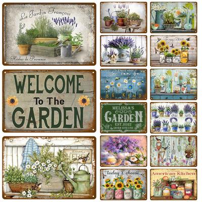 Fleurs vintage pour décorations de jardin, panneau métallique rétro, décoration murale pour la maison, plaque en étain, décoration de chambre, cadeau, peinture de ferme