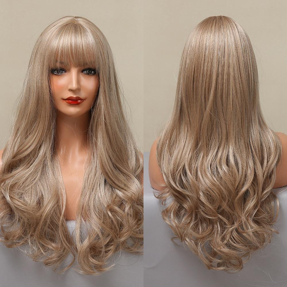 

EASIHAIR Длинные золотисто-русые волнистые синтетические парики для женщин, милые парики из натуральных волос с челкой, термостойкие парики для косплея