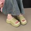 French Thick Heel Women's Open-Toe Summer Outdoor Lace Trim Sweet Slippers Rubber Sole Microfiber Material Ladies Slippers