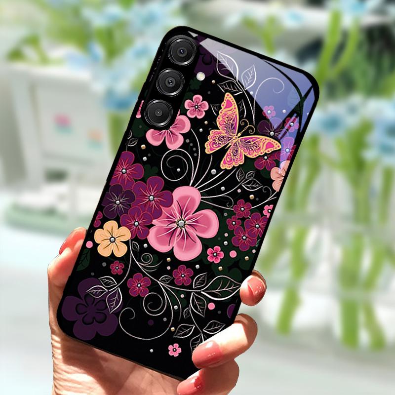 Voor Samsung A56 Glazen Hoesje A26 A36 Hard PC Gehard Glas Telefoonhoesje Voor Galaxy A15 A25 A35 A55 Cartoon Luxe Schokbestendige Hoesjes