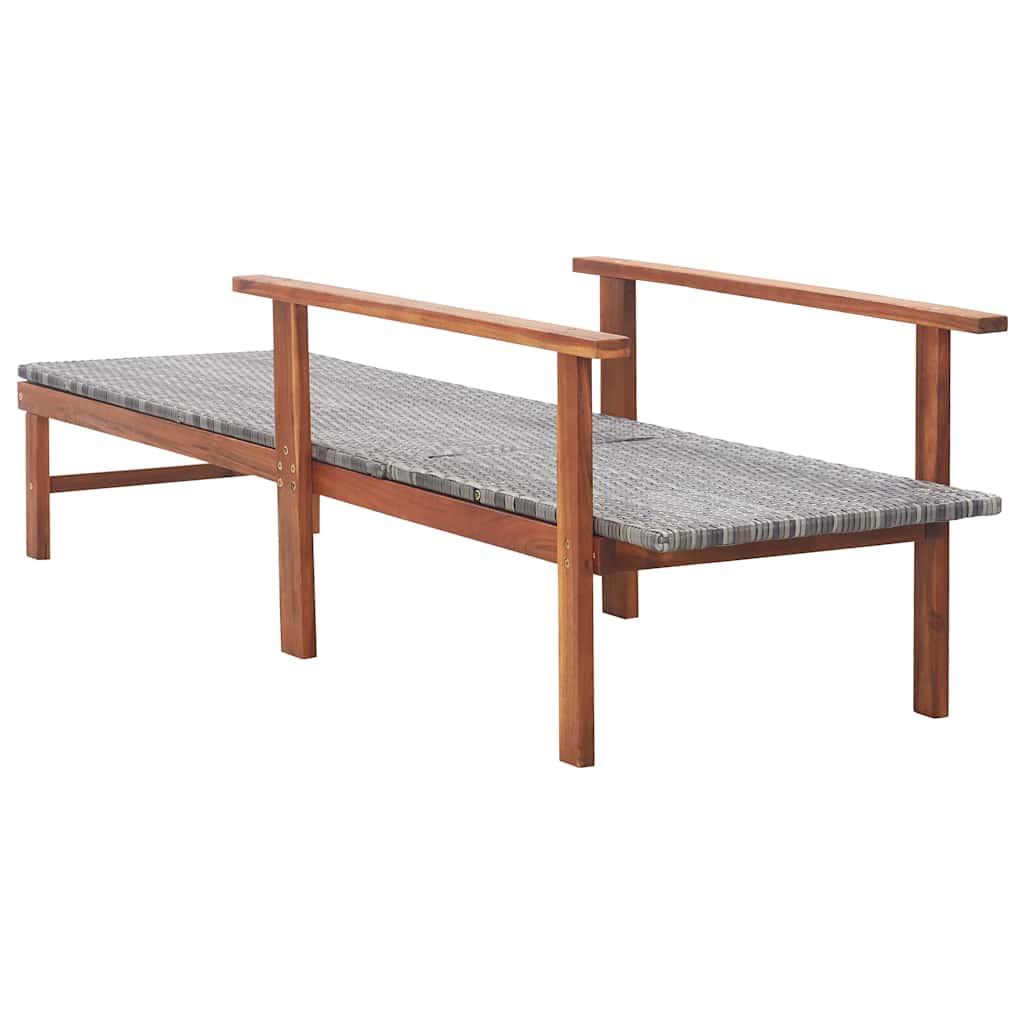 Sun Lounger in Poly Rattan and Solid Acacia Wood Grey