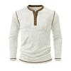 Men's Henry Neck Knit Long Sleeve T-Shirts Color Block Ribbed Casual Slim Fit Pullover Tops Autumn Winter Thermal Undershirts Men