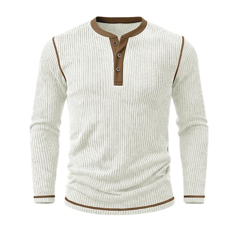Men's Henry Neck Knit Long Sleeve T-Shirts Color Block Ribbed Casual Slim Fit Pullover Tops Autumn Winter Thermal Undershirts Men