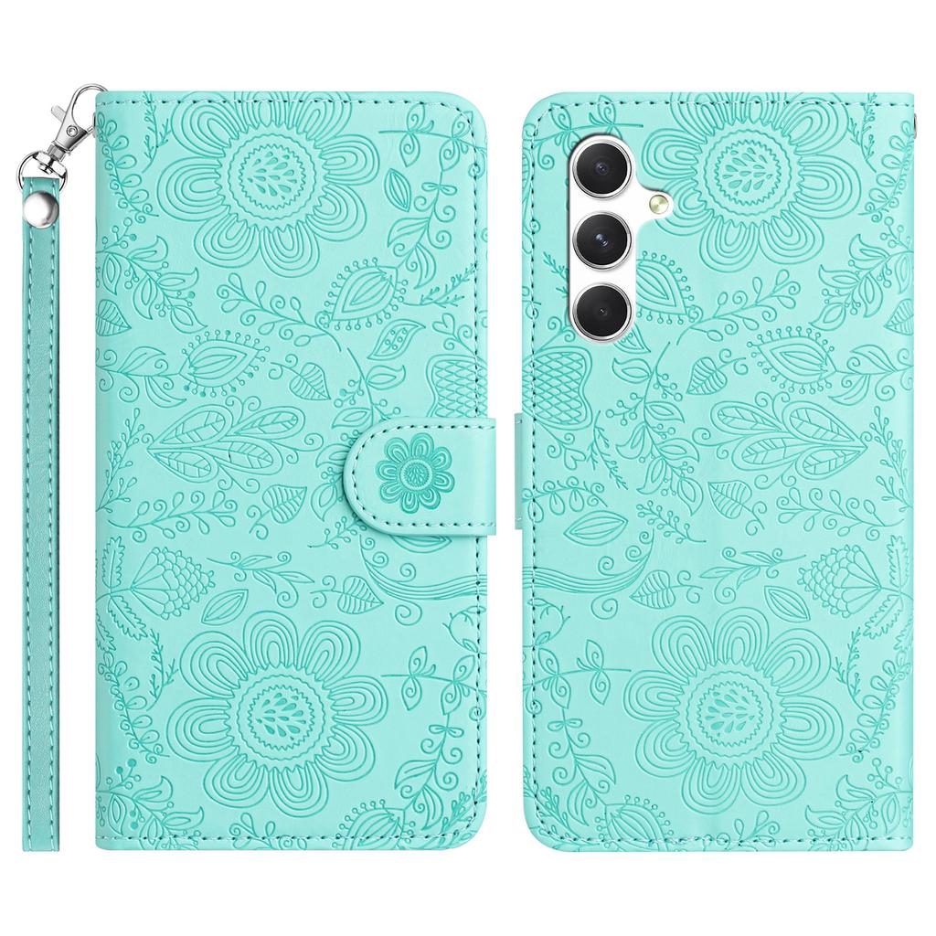 For Samsung Galaxy S26+ Case Flower Imprint Leather Flip Wallet Phone Cover with Wrist Strap