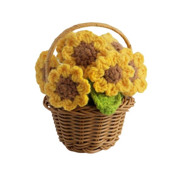 Crocheted Potted Flower Decoration Handmade Knitting Floral Ornament Finished Hand Woven Flower Home Office Table Centerpiece