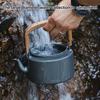 1.2L Aluminum Alloy Camping Kettle with Anti-Scalding Wooden Handle Portable Lightweight Outdoor Traveling Hiking Picnic Coffee Pot Tea Kettle