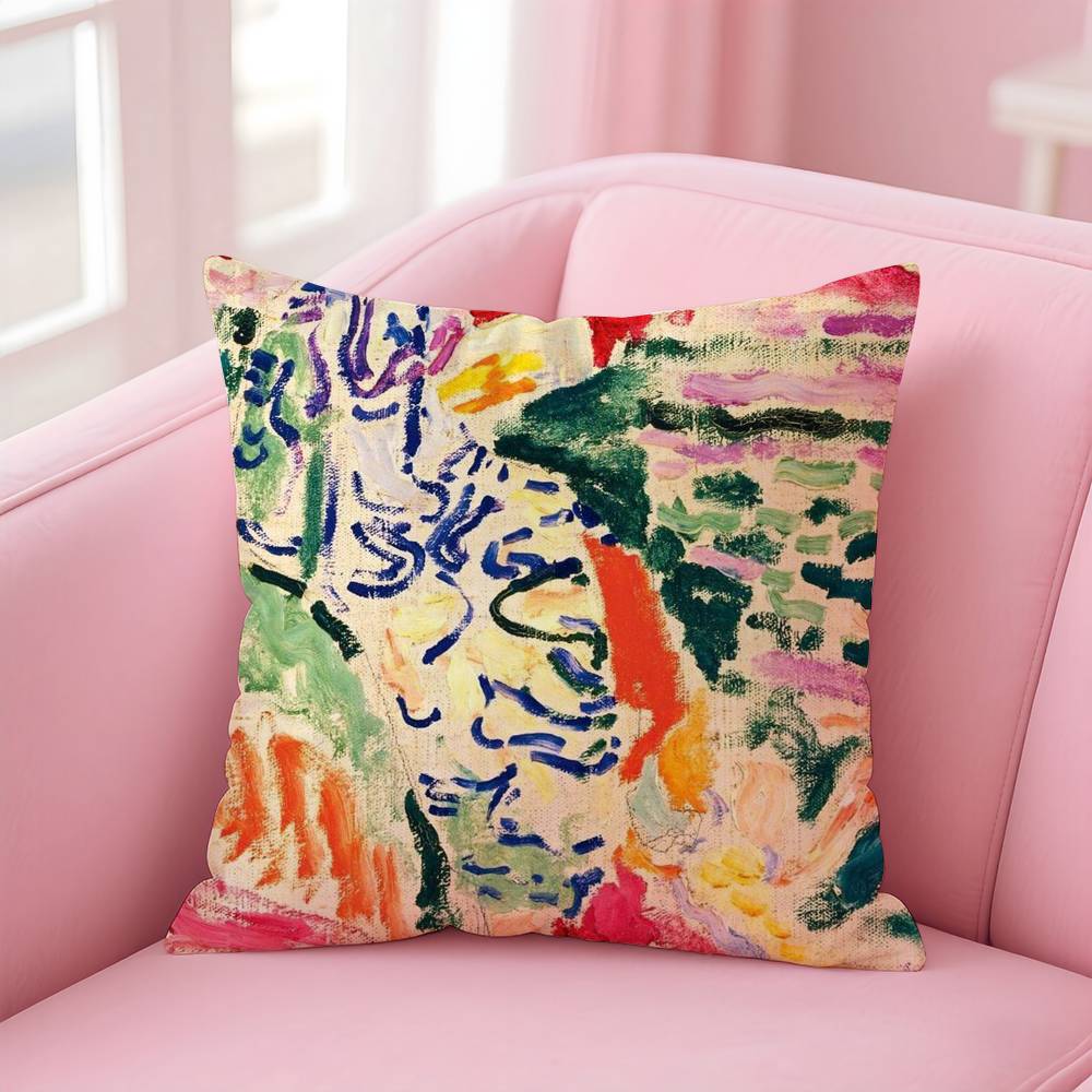 

Fashion H-Henri M-Matisse Painting Pillow Case Anti-dustmite Pillow Invisible zipper silky short plush Sofa cushion cover 16x16Inch