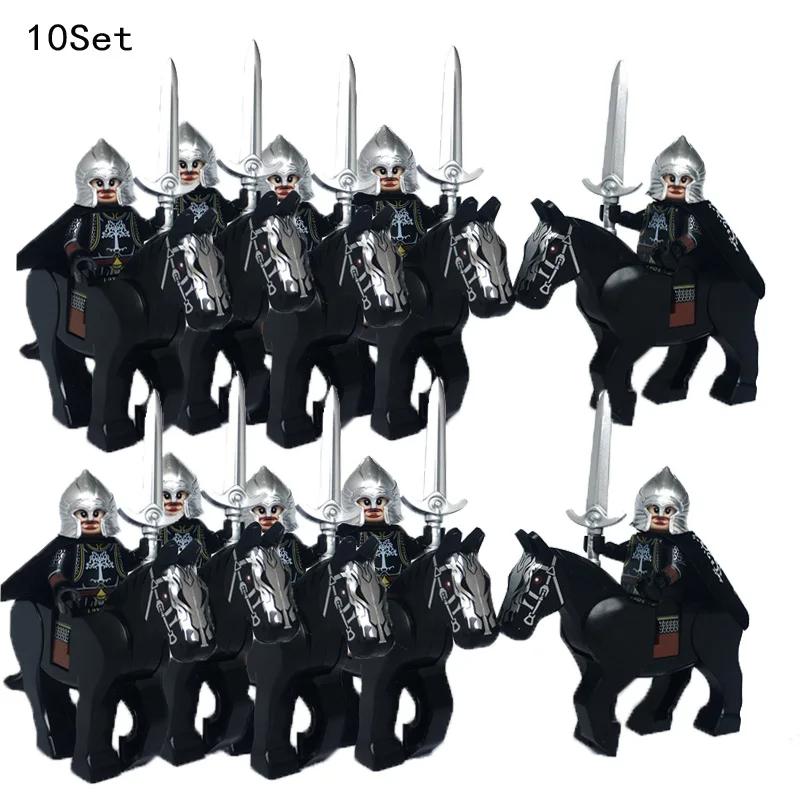 10 Sets Medieval Knights Dark Sauron Battle Figures Rohan Warrior With Horse Sword Building Blocks Kids Educational Toys Gifts