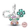 Copper Green Collection Four Leaf Clover Pendant Compatible With 4MM Hole Diameter Do It Yourself Bead Charms Fashion Ideal For Women Jewellery Gift H