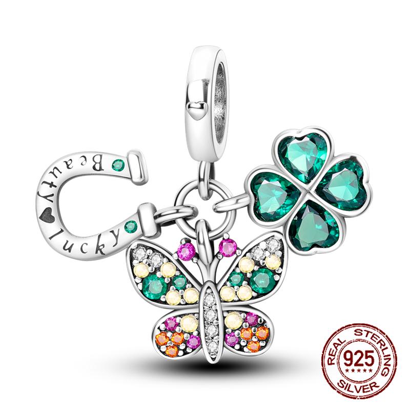 Copper Green Collection Four Leaf Clover Pendant Compatible With 4MM Hole Diameter Do It Yourself Bead Charms Fashion Ideal For Women Jewellery Gift H