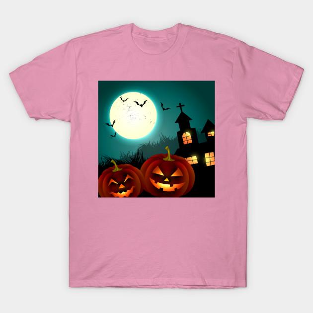 T Shirt Women Haunted House And Pumpkins Harajuku Print Kawaii Tshirt Summer Short Sleeve Female T-Shirt Top Tee