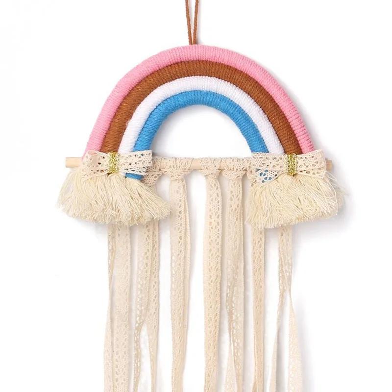 INS Weave Rainbow Baby Hair Clips Acssories Holder Prinss Girls Hairpin Hairband Storage Pendant Jewelry Wall Ornaments