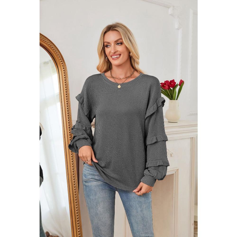

New Autumn and Winter Collection for Women: Lantern-sleeved Round-neck Lace Sleeve Pullover XXL