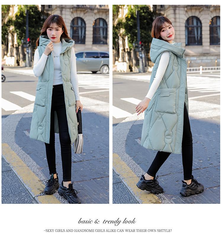 Women's Autumn and Winter Solid Color Hooded Loose Thickening Warm Sleeveless Vest Women's Jacket