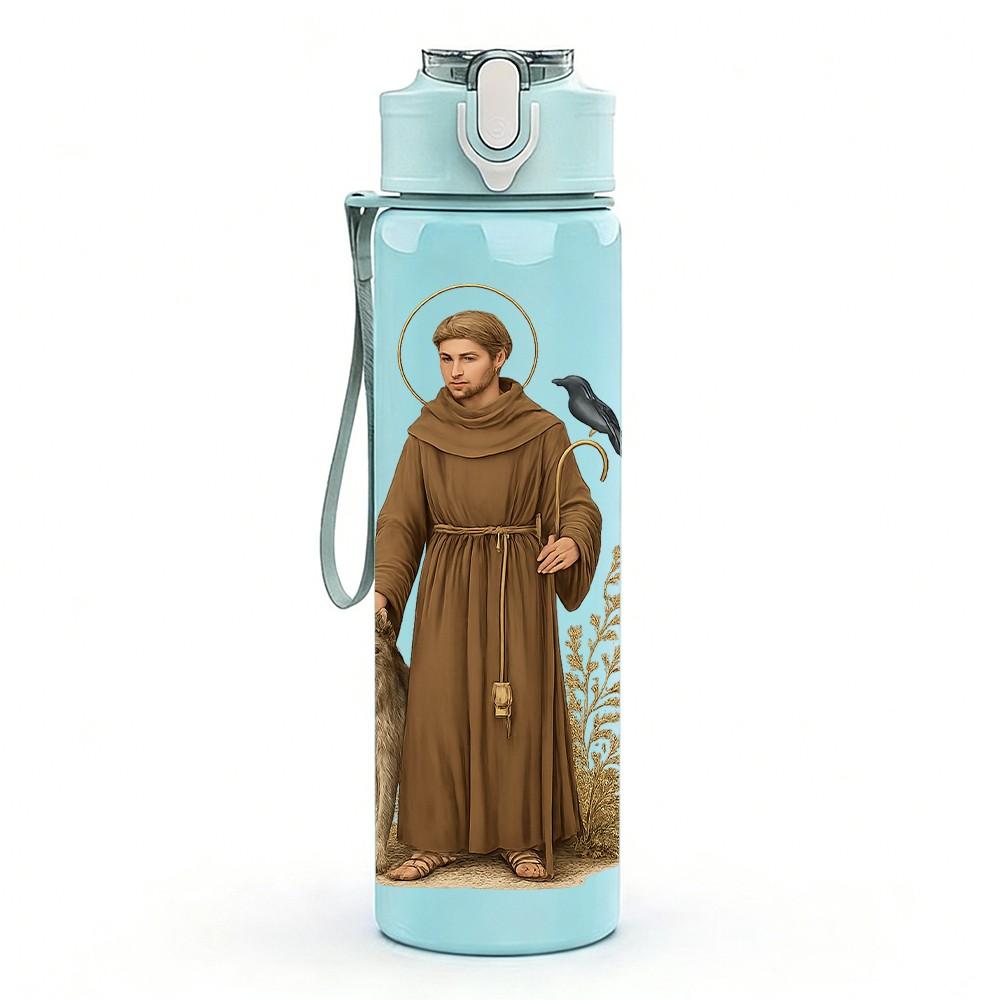 1PC Monk Robe Religious Portrait 750ml Color Plastic Sports Water Bottle Leakproof Flip Straw Lid Suitable for Sports Office Home Use