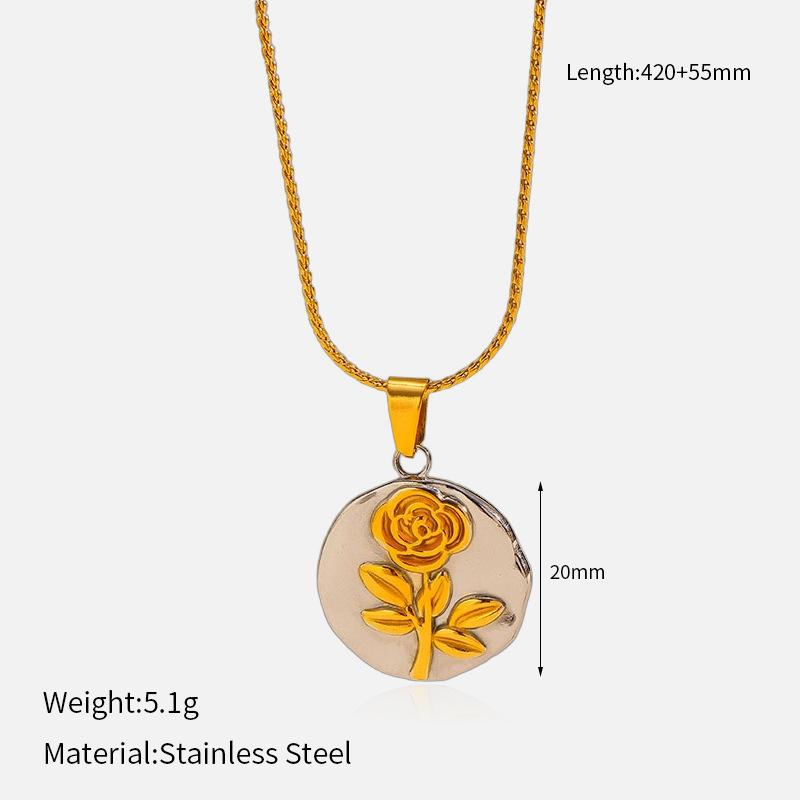 

Color Block Stainless Steel Flower Necklace, Non-fading Luxury Premium Fashion Women Titanium Steel Clavicle Chain 1