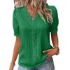 Summer New Vacation Fashion Hollow out Short sleeve European and American Women clothes V-neck Shirt Women's V-neck Shirt