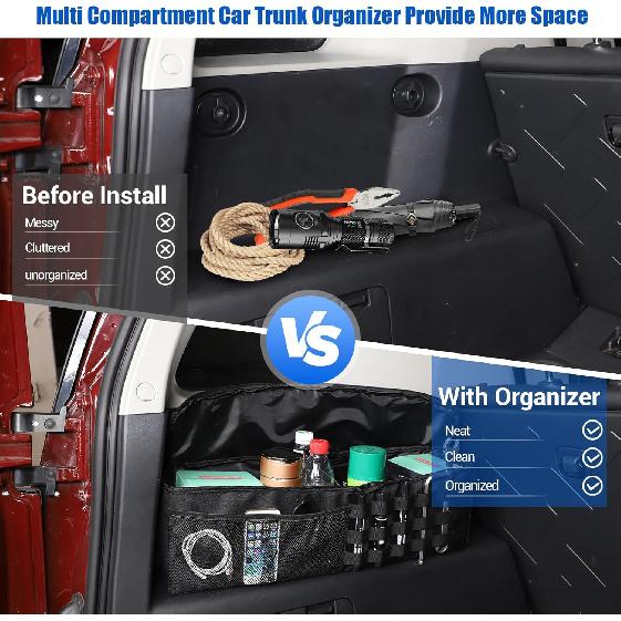 Car Trunk Organizer Compatible with Toyota FJ Cruiser 2007-, Rear Storage Organizer Multi-Compartment Oxford Cloth Car Storage Bag Space Saving,