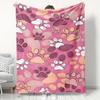 Abstract Colorful Pet Paw Outline Pink Base Repeat Pattern Flannel Throw Blanket, Warm Cozy Blanket,Cute Animal Girls Room Decor