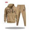 Mens Hoodie Sweatshirt Set Solid Color Multi-Zipper Pockets Casual Wear