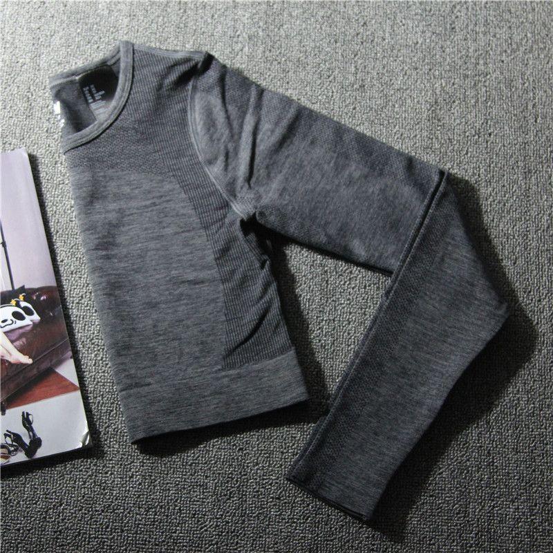 

round Neck Midriff-Baring Short Women s Quick-Dry Long-Sleeve Workout Clothes Dark Gray L