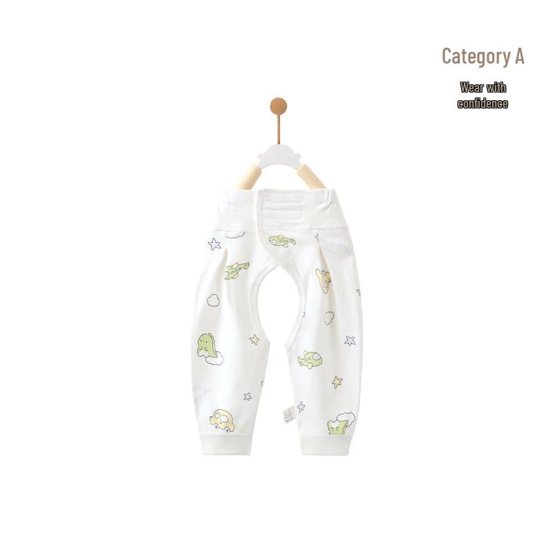 Spring & Autumn Newborn Baby Pure Cotton Open Crotch Pants with Belly Protection for Boys & Girls