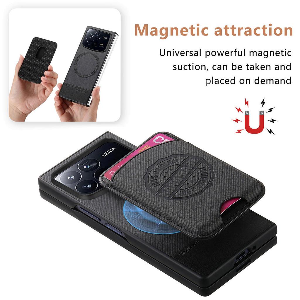 For Xiaomi Mix Fold 4 5G Case Compatible with MagSafe Denim Texture Leather Back Cover with Card Bag