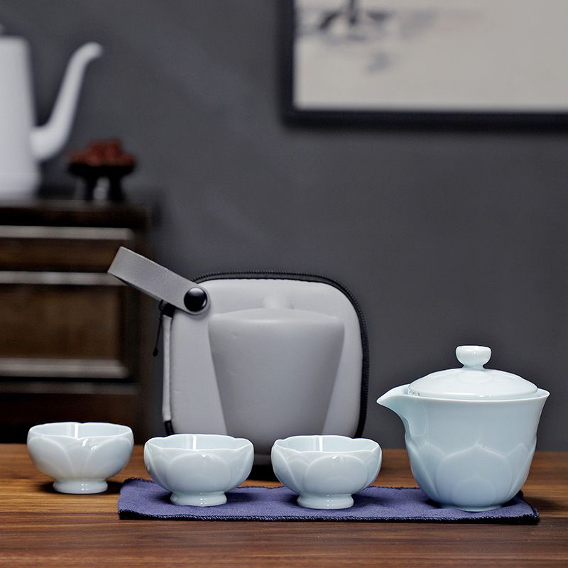 

Travel Lotus-shaped Tea Set, Portable Bag, 1 Teapot, 3 Teacups, Quick- Cup, Car-mounted Outdoor Portable Gongfu Teaware