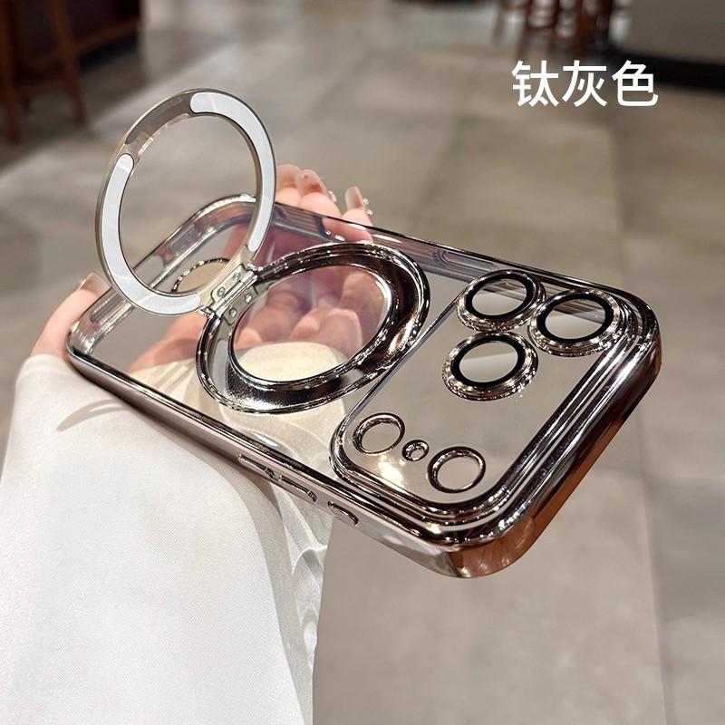 Applicable To iPhone17PROMAX Mobile Phone Case, Magnetic Fulcrum Bracket, Transparent with Lens Film, Apple 16 Soft Anti-drop