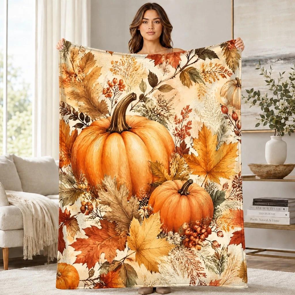 Autumn Pumpkin Botanical Coral Fleece Blanket