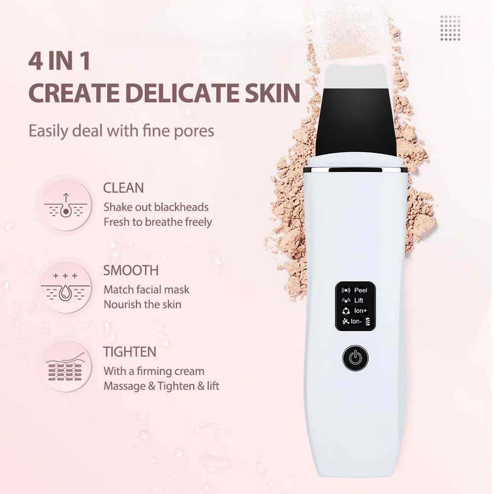 EMS Ultrasonic Skin Scrubber Vibration Facial Spatula Peeling Shovel Ion Acne Blackhead Remover Clean Cavitation Face Massager