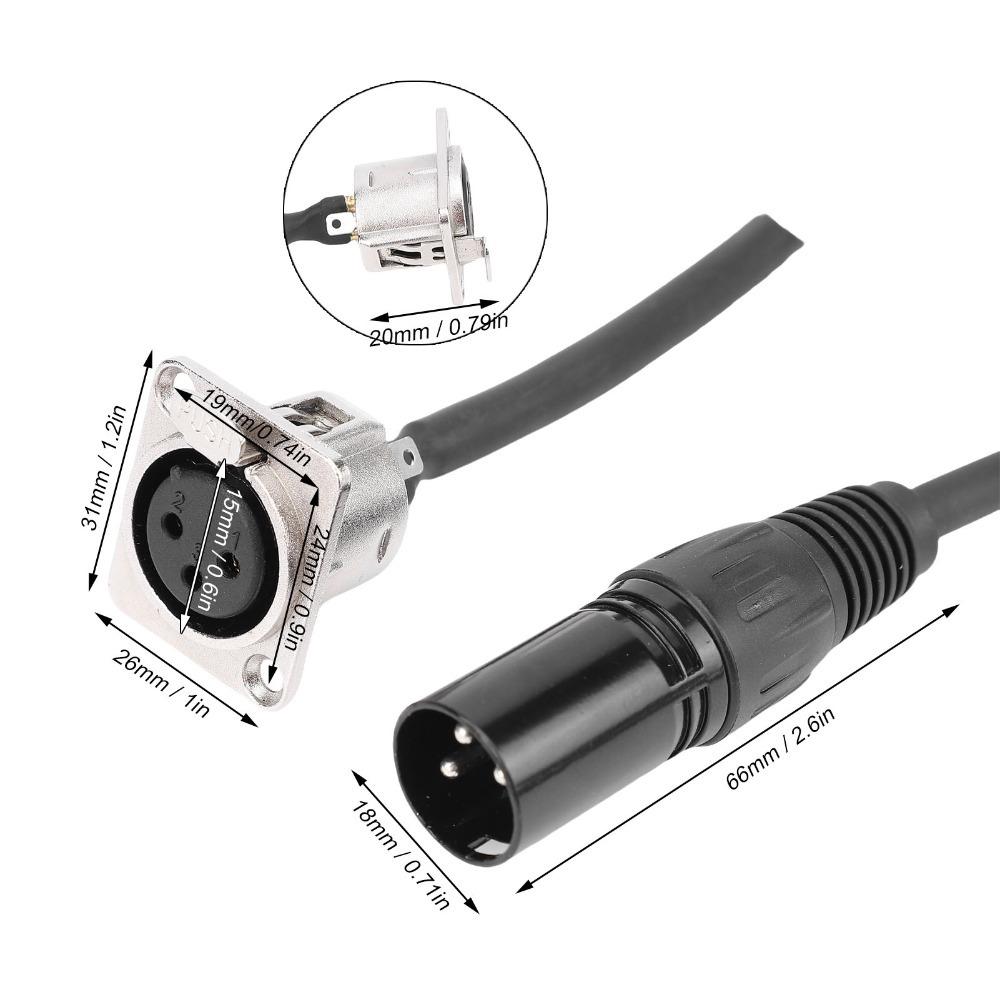 2 Pcs 3Pin XLR Female To 3Pin Male XLR Pass Through Cable Mic Feed Thru Converter  for Floor Box чёрный