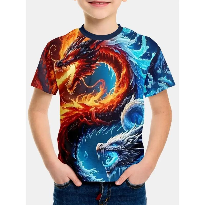 Kids T-shirt 3d Print Summer New Boys' 3D Sexy Design Gradient Round Neck Short Sleeved T-shirt