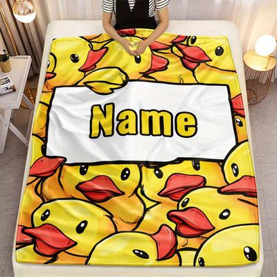 Custom Cartoon Duck Fleece Blanket Personalized Name Cute Animal Print Throw Soft Cozy All Season Bedding Gift For Kids