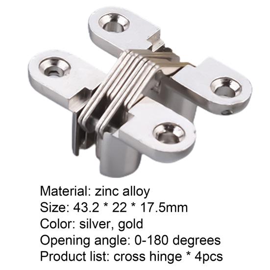 4Pcs Sturdy Cross Hinge High Adaptability Door Hardware Concealed Cross Door Hinge for Door