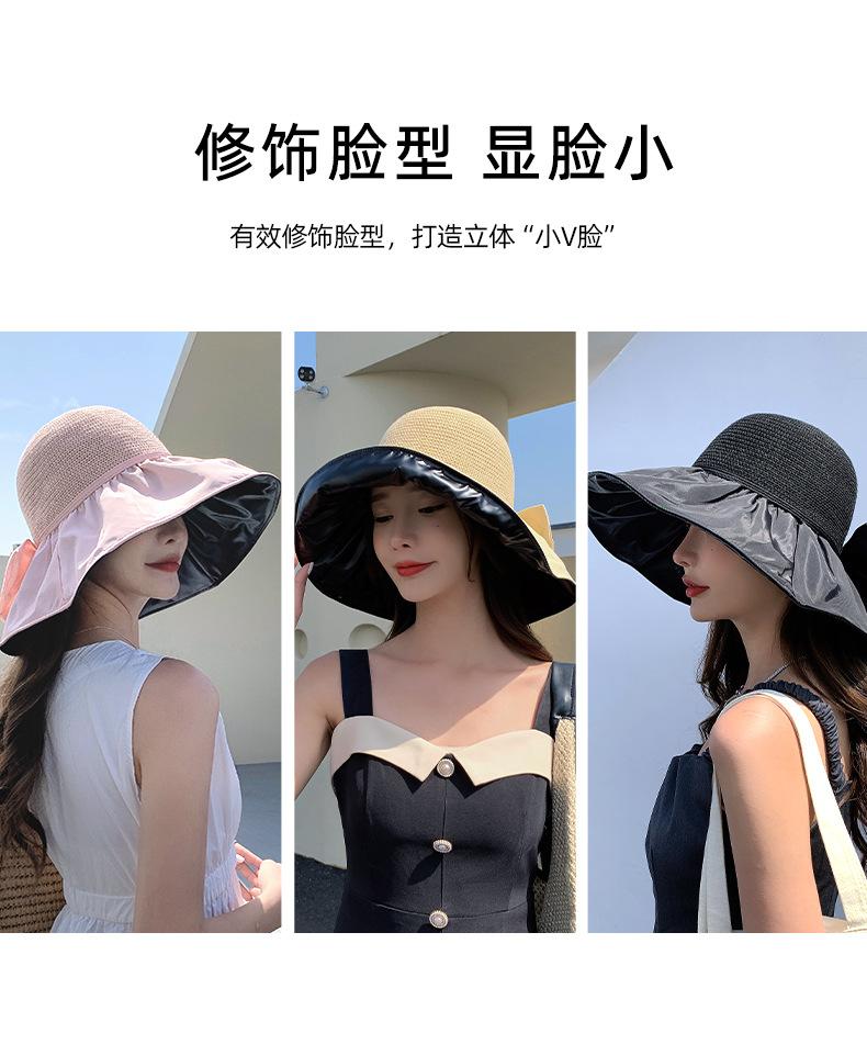 Hat women's summer sunshade sunscreen UV protection bow bucket hat face cover vinyl sun hat can be stored