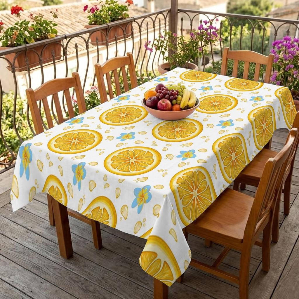 Summer Lemon Fruit Flower Leaf Rectangle Table Cloth for Table Decor Reusable Kitchen Dining Tablecloth Holiday Party Decor