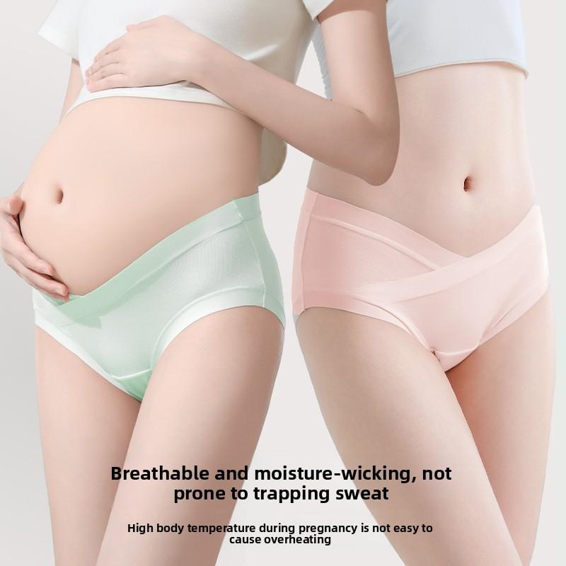 Women Spring and Summer Pure Cotton Crotch Breathable No Trace Pregnancy V Shaped Belly Low Waisted Briefs