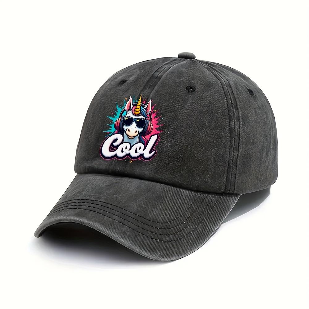 Cool Unicorn Print Polyester Baseball Cap Adjustable Snapback Casual Outdoor Hat for Teens Adults