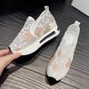 Spring and summer new round head cover foot thick sole casual large size women's deep mouth sports embroidery mesh single shoes women
