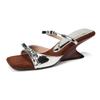 Silver bow wedge heel temperament sandals women's summer new high heel cool slippers women