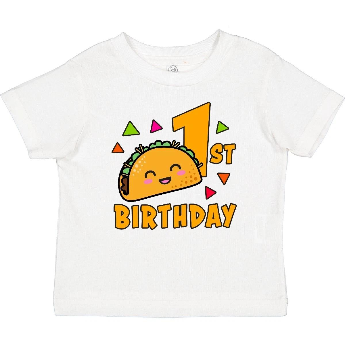 Inktastic 1st Birthday With Taco And Confetti Baby T-Shirt Birthdays First 1 One 150