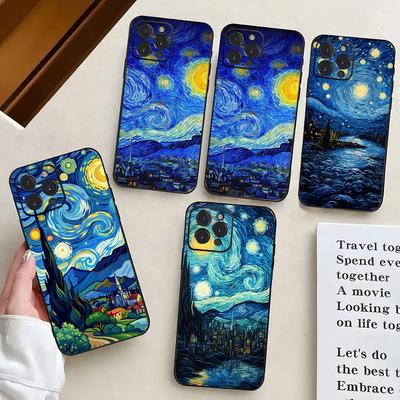 The Starry Night Art Phone Case For IPhone 17 Air 16 15 14 13 Pro Max 11 12 Black Silicone Cover